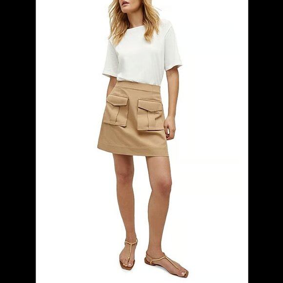 Veronica Beard Elowyn Mixed Media Dress White/Khaki Size L - Picture 2 of 8